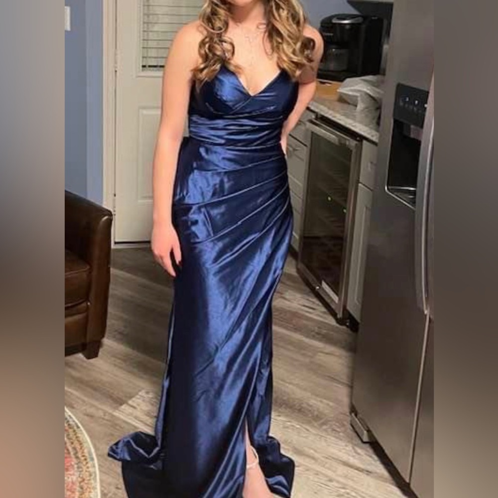 Royal blue prom dress.